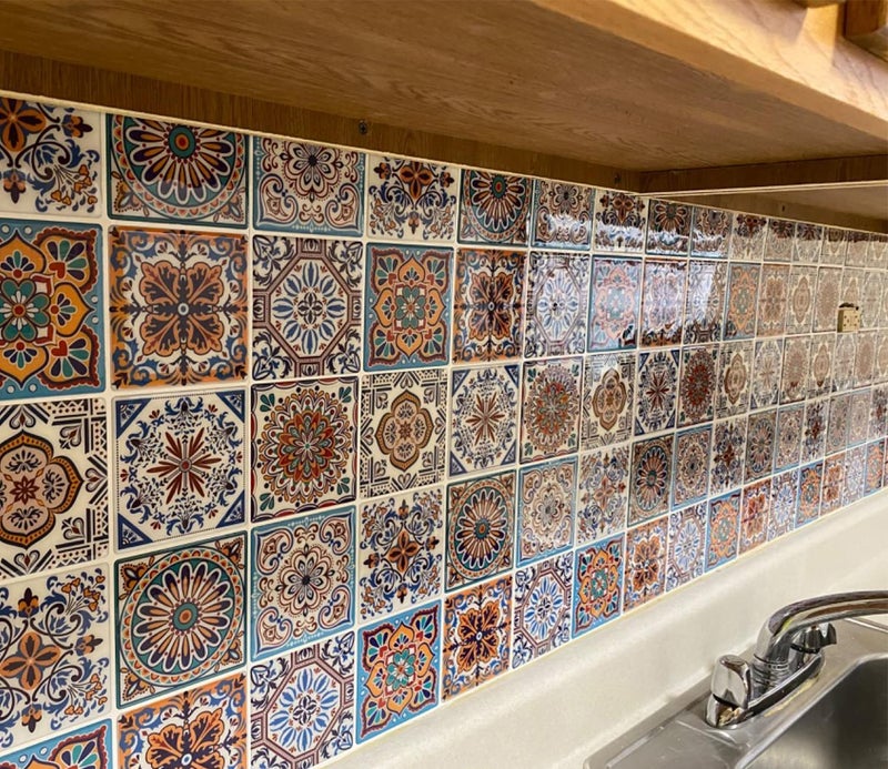 LONGKING Peel and Stick Backsplash Tile Stickers, Colorful Talavera Mexican Tile, Stick on Wall Tiles (10 Sheets) - Image 2